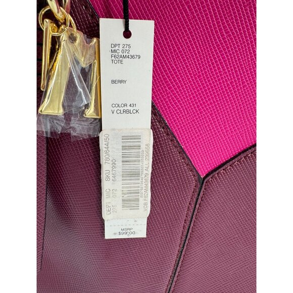 Antonio Melani Colorblock Berry & Pink Tote Bag With Tassel Keychain And Gold Ac - Picture 4 of 12